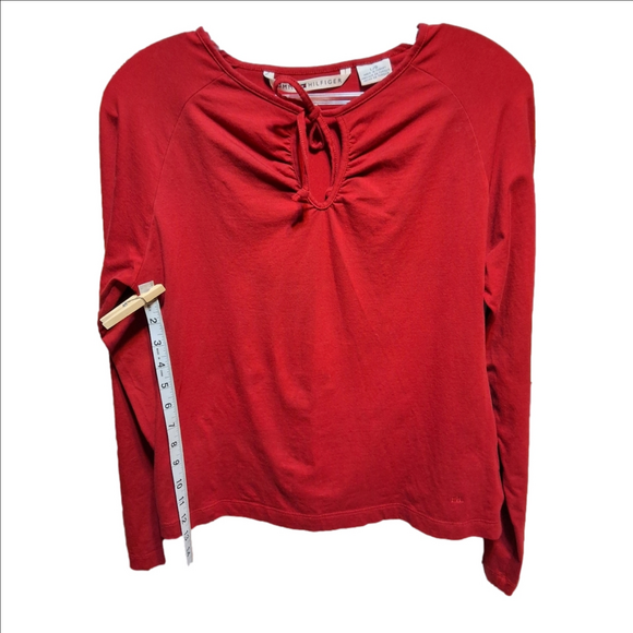 Tommy Hilfiger Red Keyhole Tie Neck Top - Picture 5 of 7